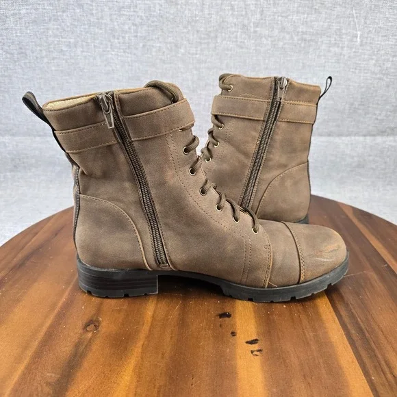 Women's Brown Lace-Up Buckle Accent Ankle Combat Liverpool‎  Boots 8.5W Wide - Picture 7 of 14